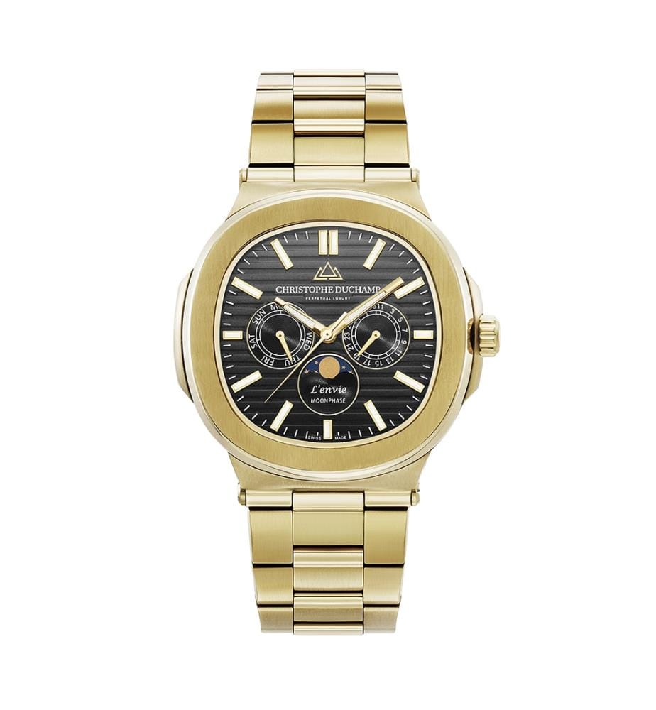 Montre à Quartz L'Envie Moonphase - Noir Sablé & Or - 44 mm