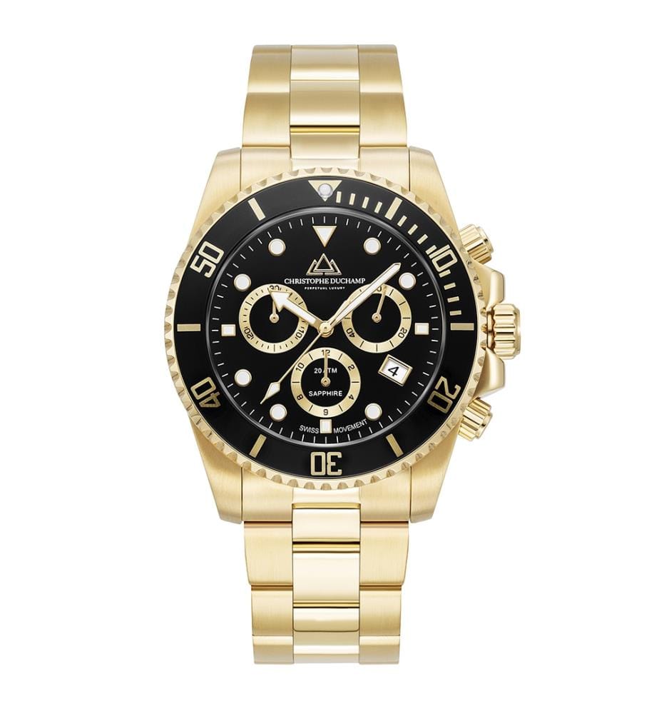 Montre à Quartz Marine Chrono - Noir & Or - 44 mm