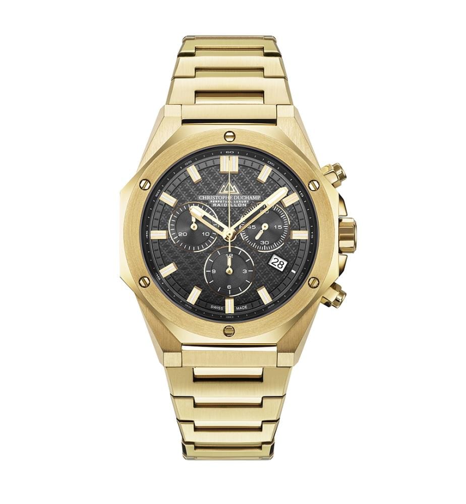 Montre à Quartz Raidillon Chrono - Noir & Or - 44,5 mm