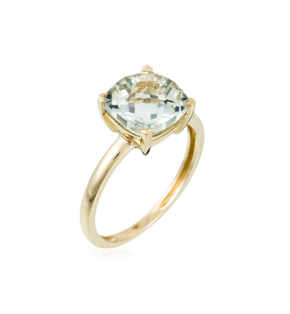 Bague Prasiolite Unique Améthyste Verte - Or Jaune