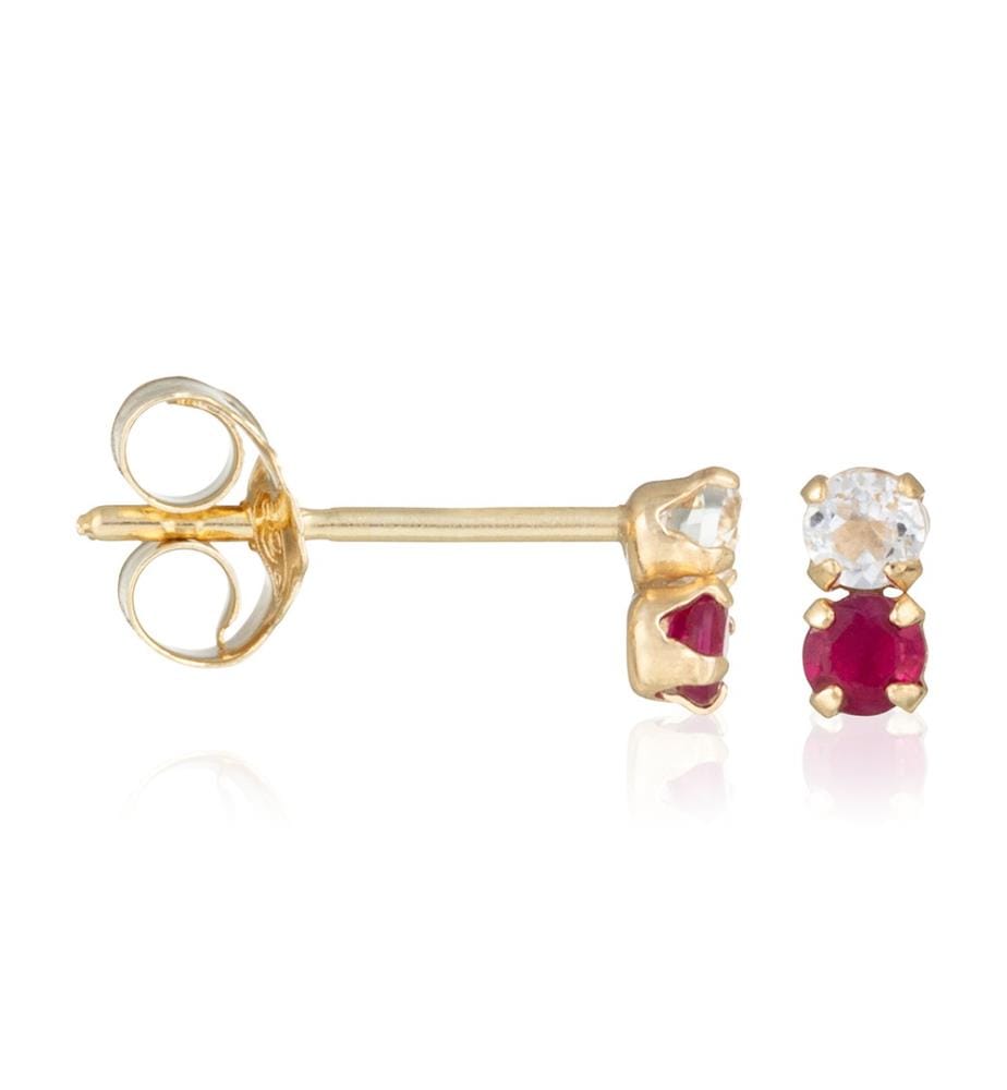 Boucle d'Oreilles "Puces Duo Précieuses 0,18Ct/4" Topaze et Rubis