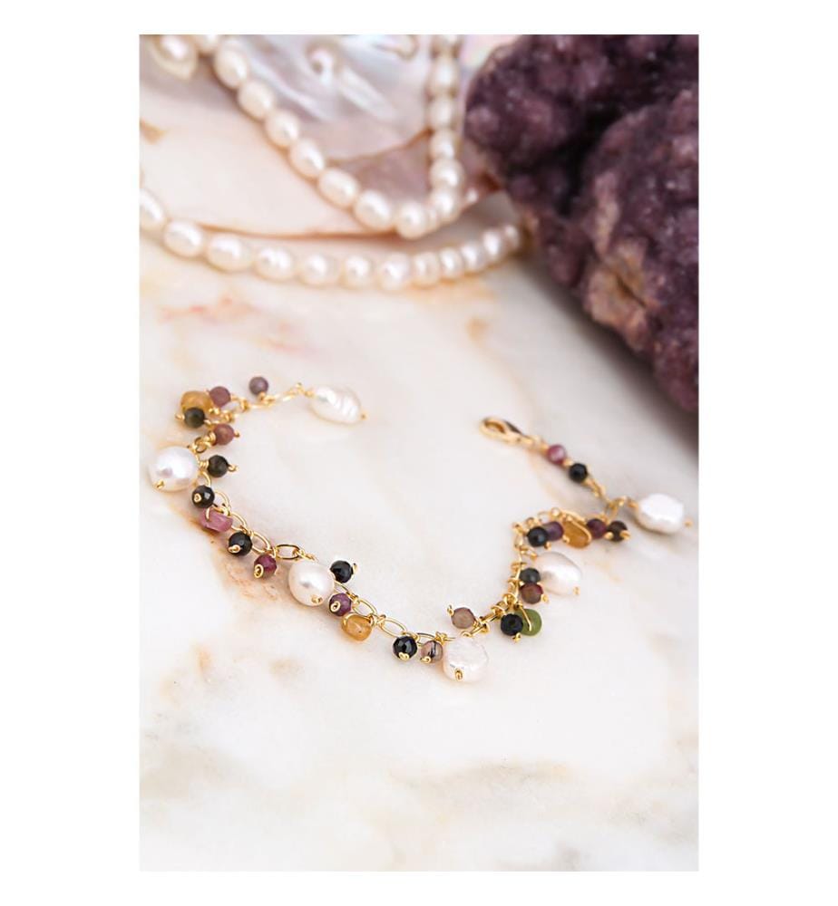 Bracelet en perles et tourmaline - Blanc et Violet