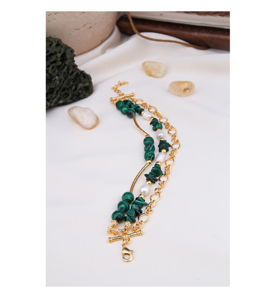 Bracelet Malachite et Perles - Vert et Blanc