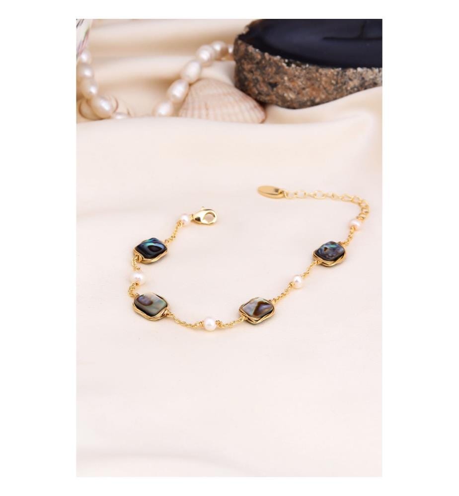 Bracelet en perles et labradorite - gris et blanc