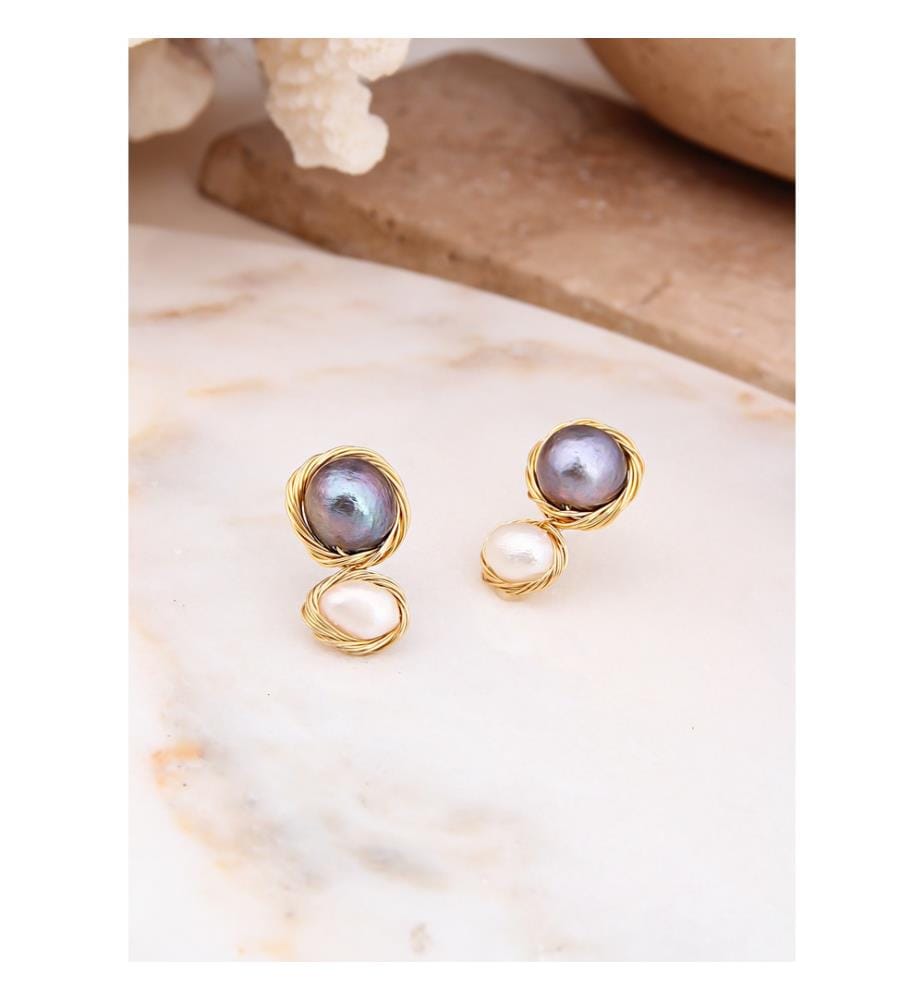 Boucles d'Oreilles Nacre et Perles - Multicolore