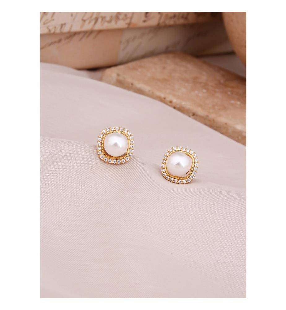 Boucles d'Oreilles Zircon et Perles - Blanc