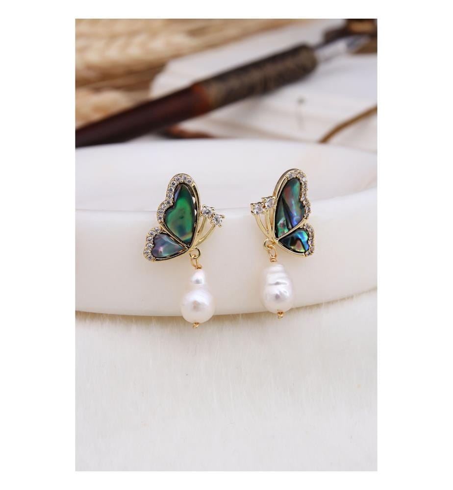 Boucles d'Oreilles en labradorite et perles - gris et Blanc