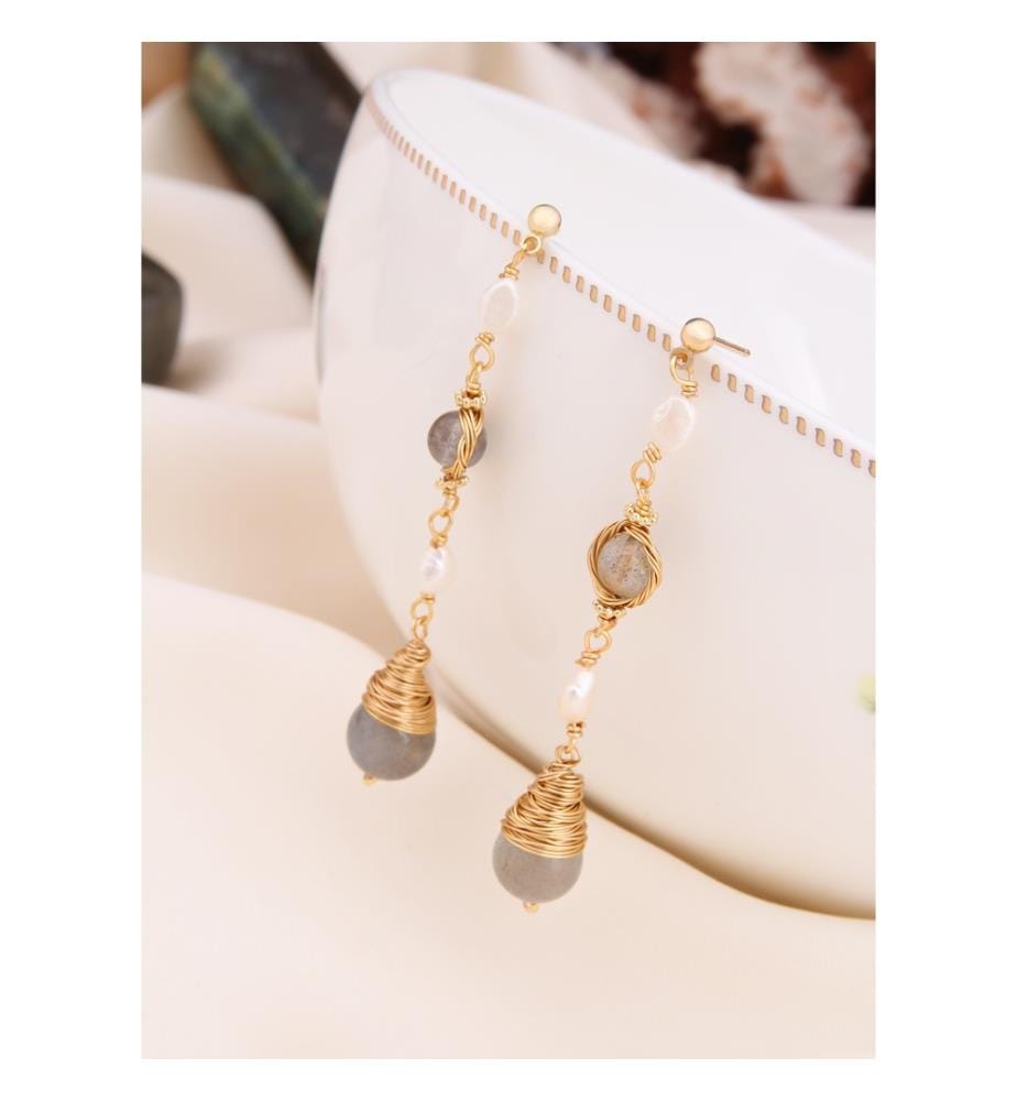 Boucles d'Oreilles Labradorite et perles - Multicolore