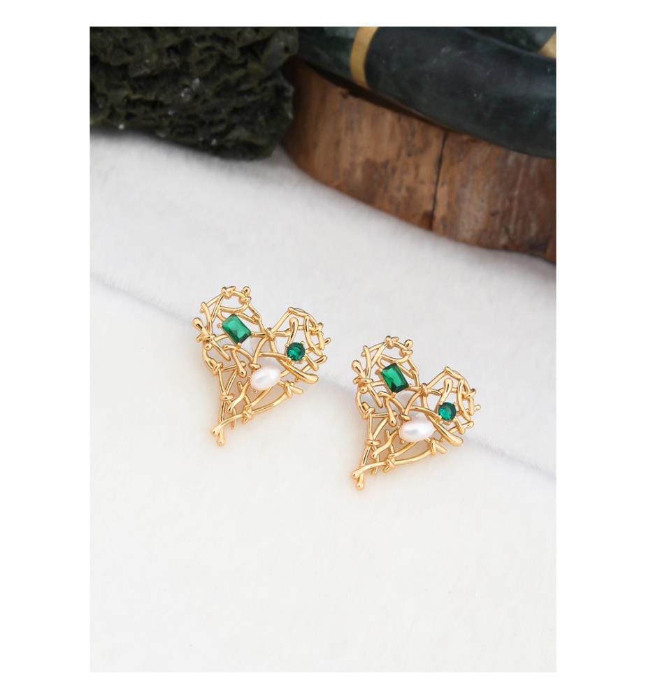 Boucles d'Oreilles en zircon et perles - Multicolore