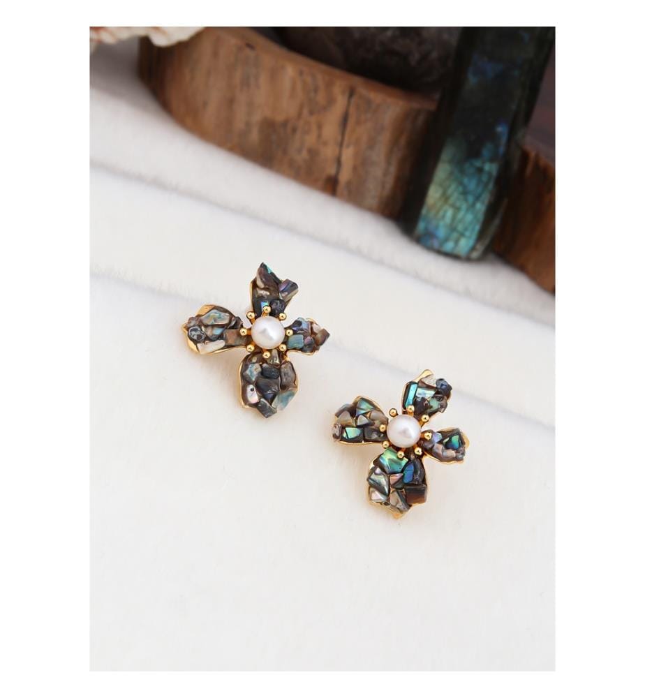 Boucles d'Oreilles en zircon et perles - Multicolore