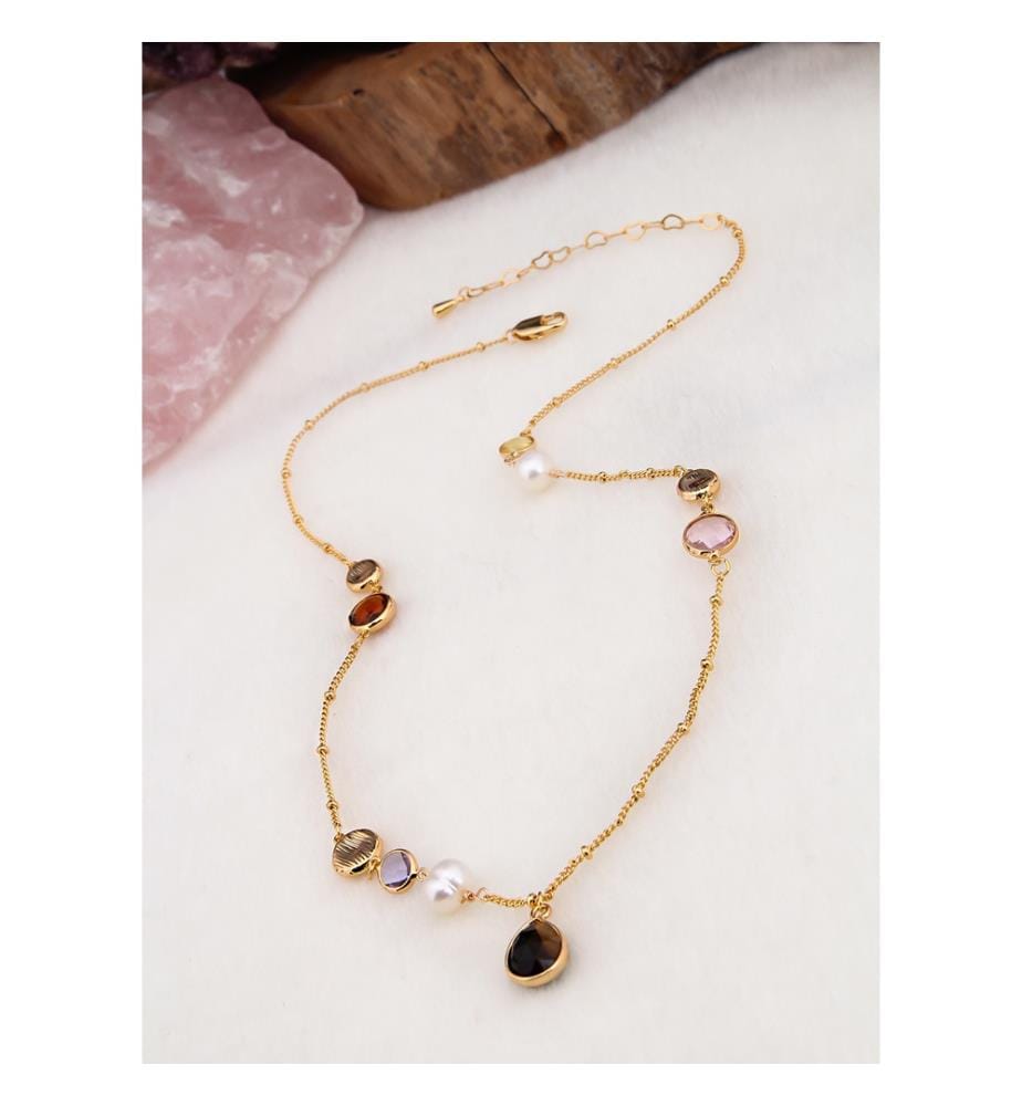 Collier de perles et de zircons - Multicolore