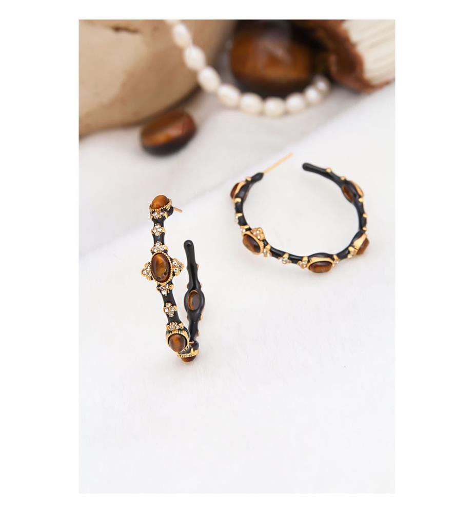 Boucles doreilles en il de tigre - Brun