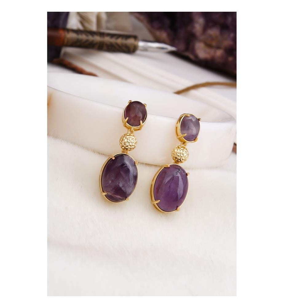 Boucles dOreilles en Améthyste - Doré et Violet