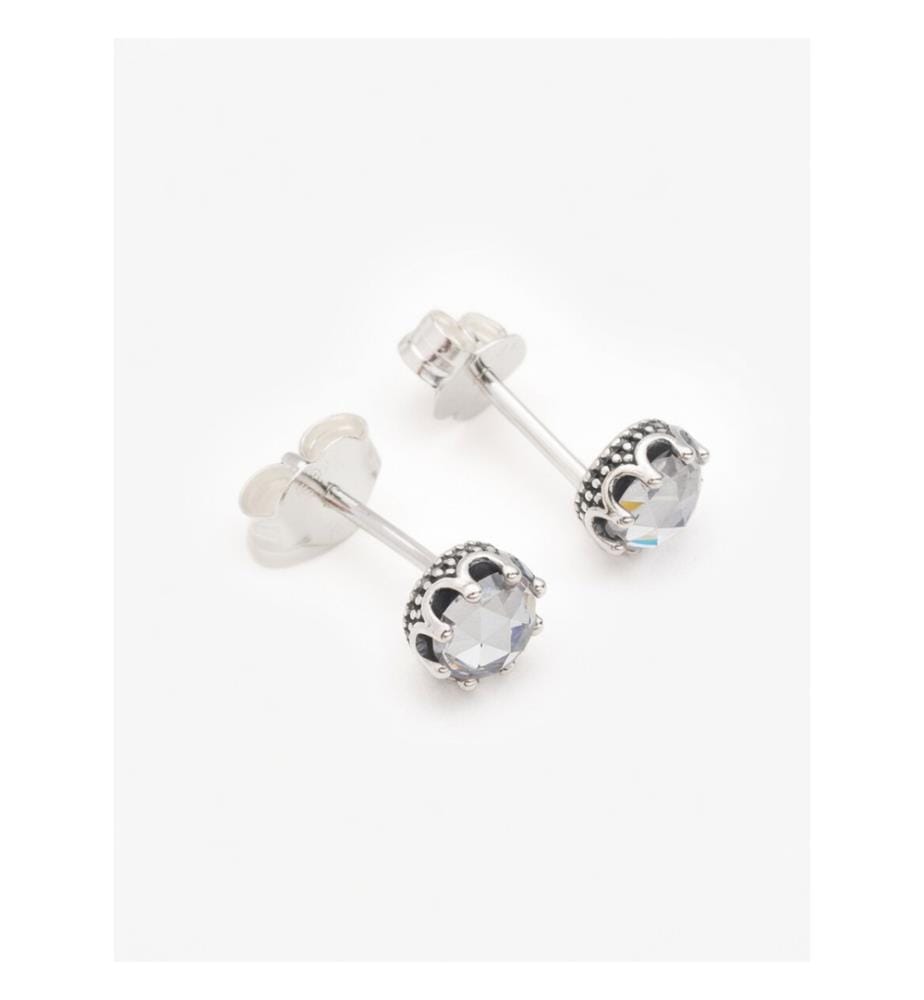 Boucles d'oreilles Crown en argent sterling avec zircon cubique clair - Argent