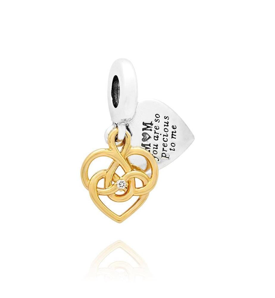 Charm Pendant Double Mum (Maman) Gravable Diamant de Synthèse 0.009 ct TW, Argent 925/1000e - Métal Doré