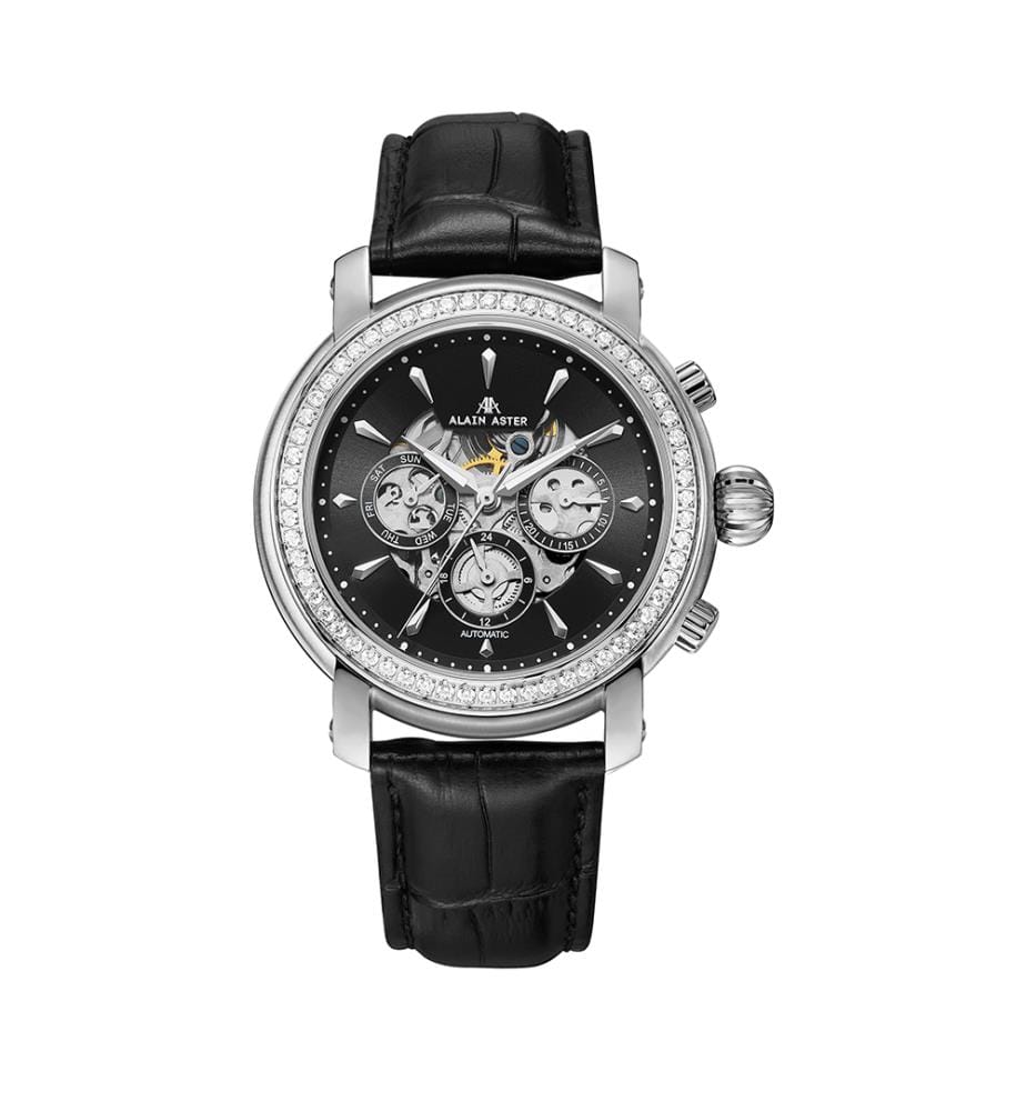 Montre automatique Princesse en cuir - Noir