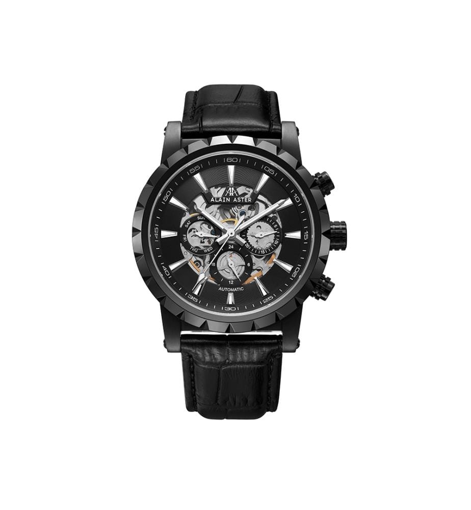 Montre automatique Cosmic en cuir - Noir