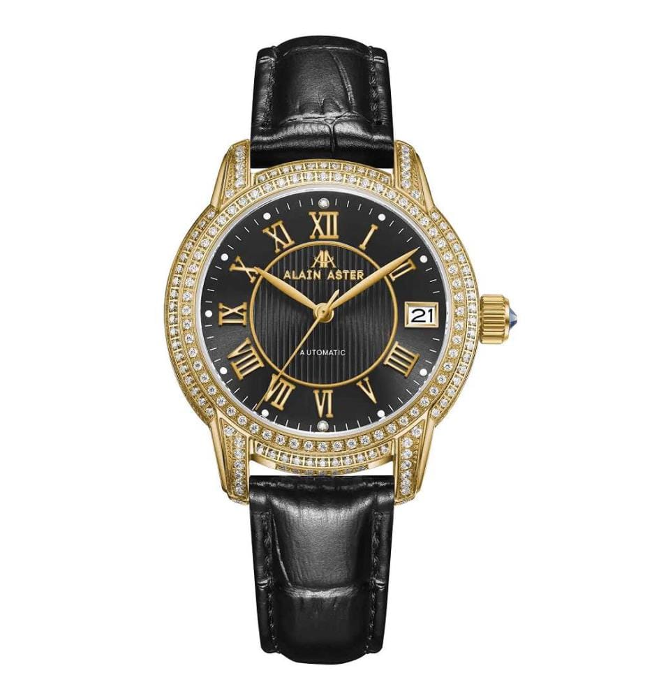 Montre automatique en cuir noir - 35 mm","detected_source_language":"EN