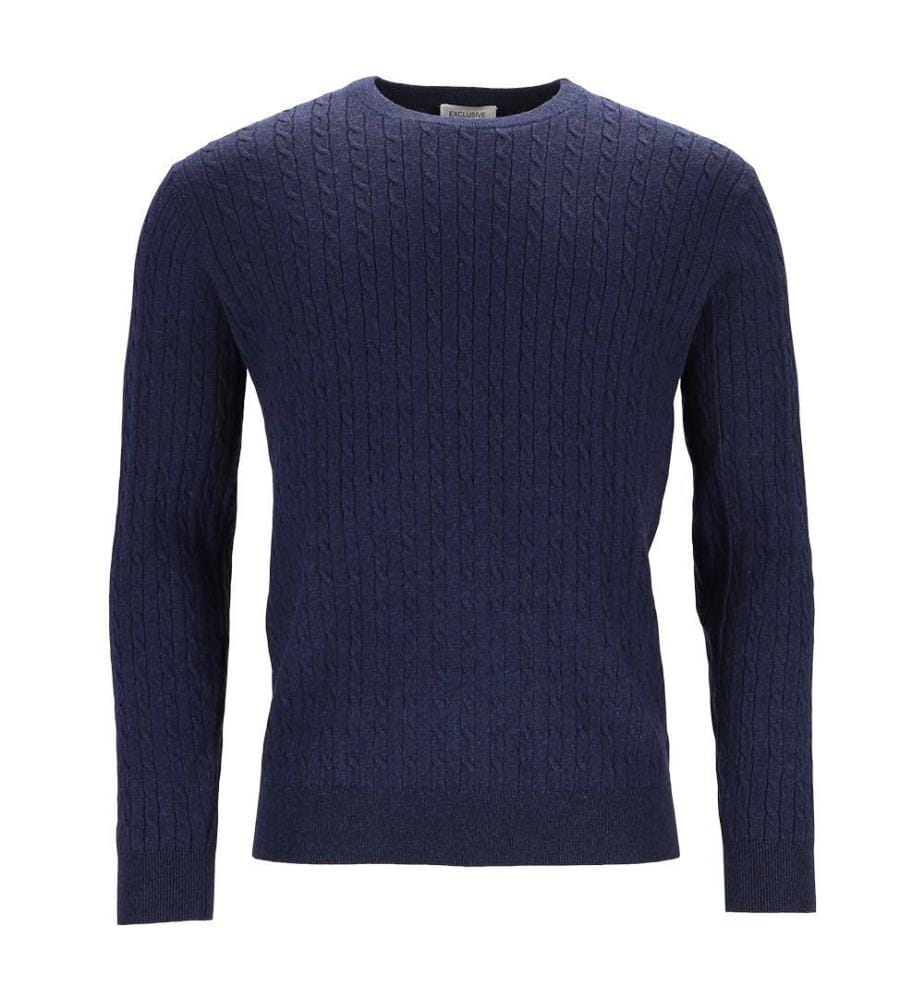 Pull col rond à motif côtelé - Bleu marine