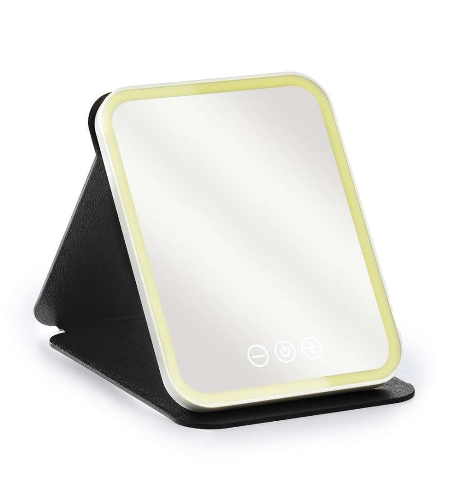 Miroir de maquillage pliable, avec lumière led froide, normale et chaude 5 niveaux d'intensité - Noir