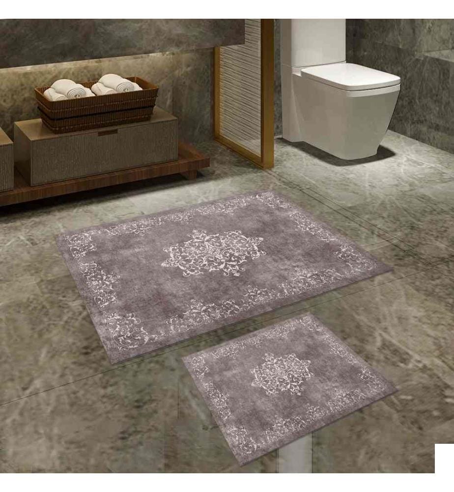 Ensemble de tapis de bain, 2 pièces, beige, blanc, polyester, 850 g/m²