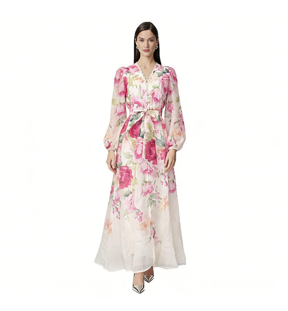 Robe longue portefeuille à motifs floraux - Floral