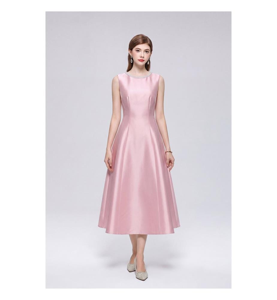 Robe midi sans manches, ajustée-évasée - Rose
