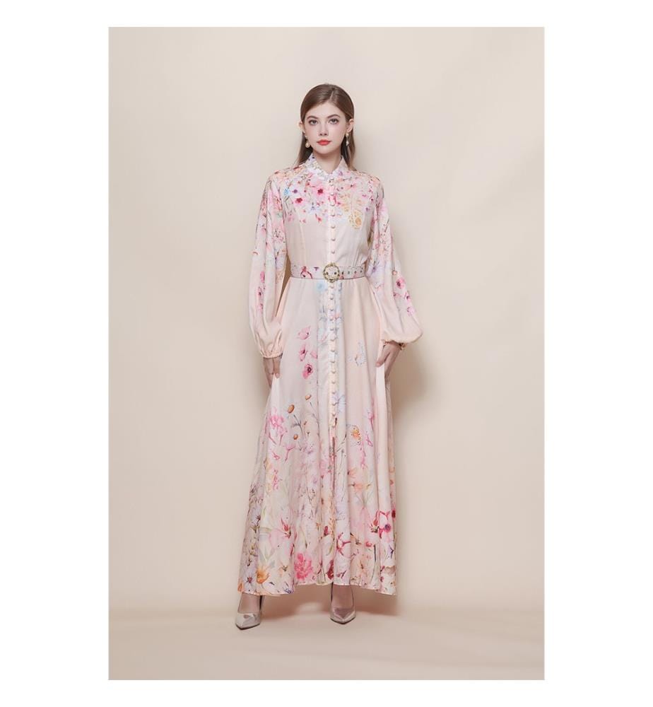 Robe longue à fleurs sauvages et ceinture bijou - Floral