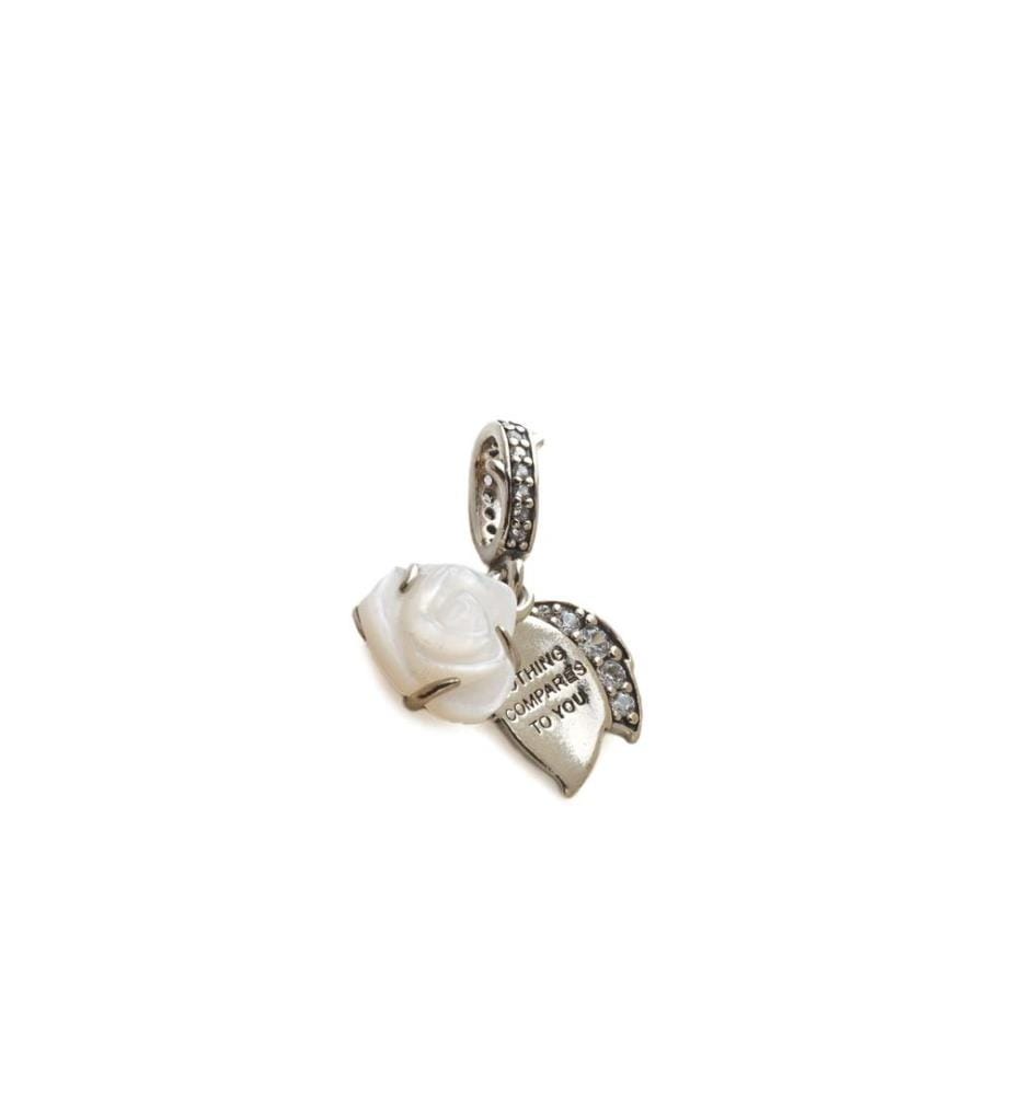 Moments White Rose in Bloom Double Dangle Charm Argent 925 - Argent