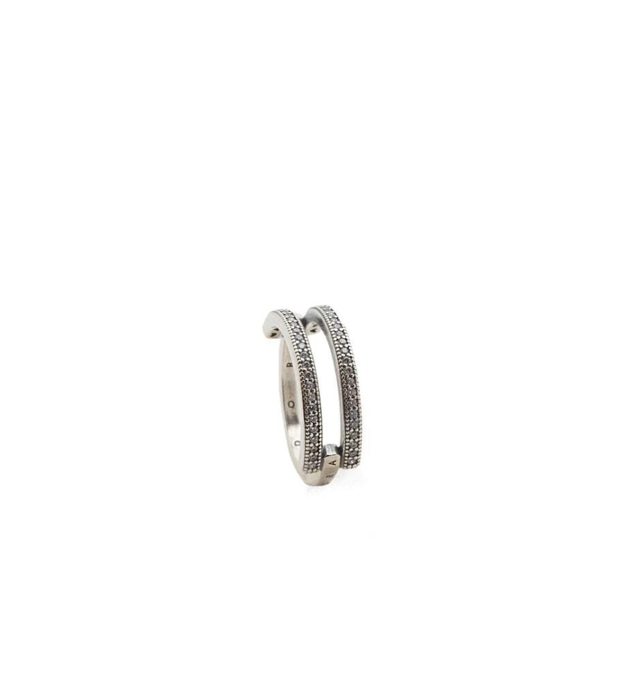 Bague à double anneau avec logo et pavé Signature - transparent