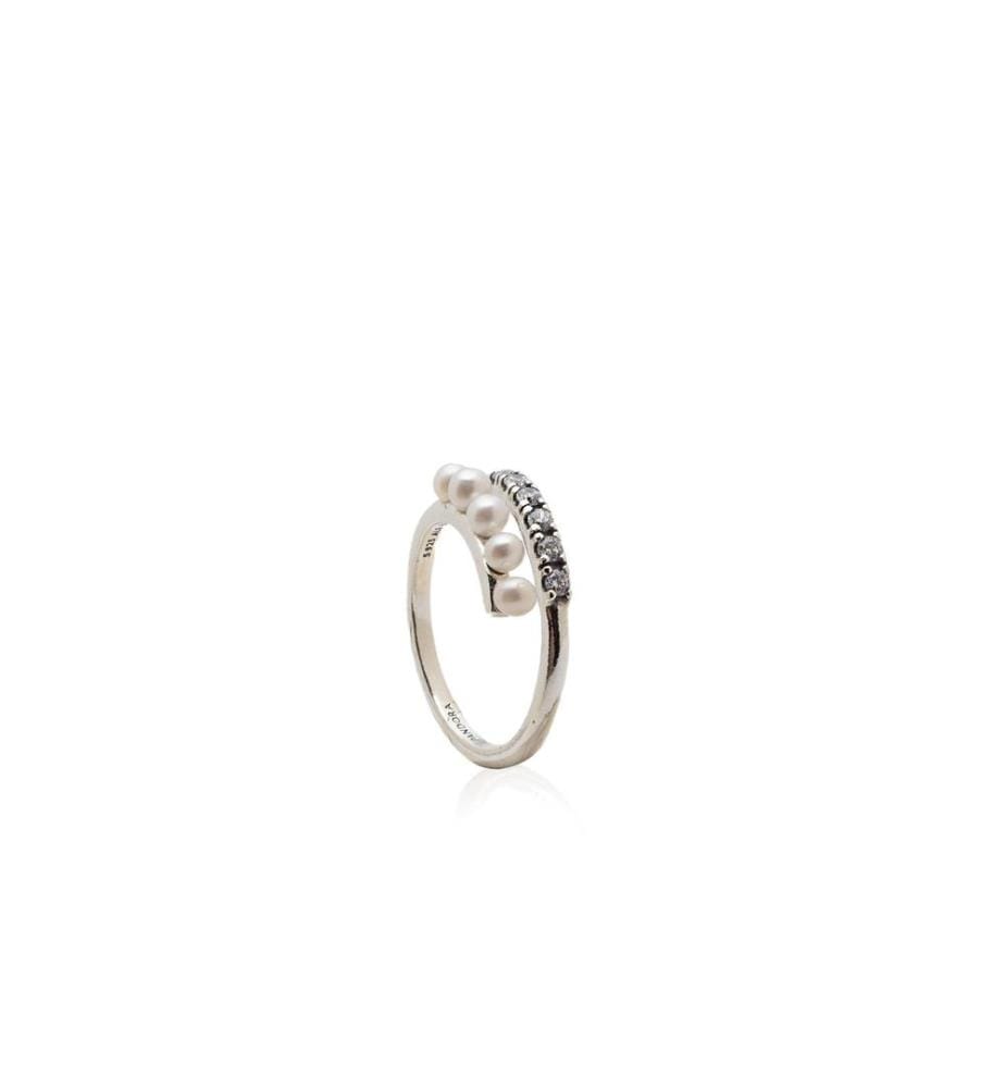 Intemporel Bague ouverte en argent 925 avec perles de culture d'eau douce traitées et pierres - Blanc