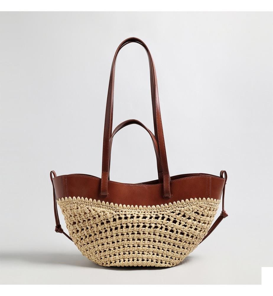 Sac cabas en paille tressée - Marron