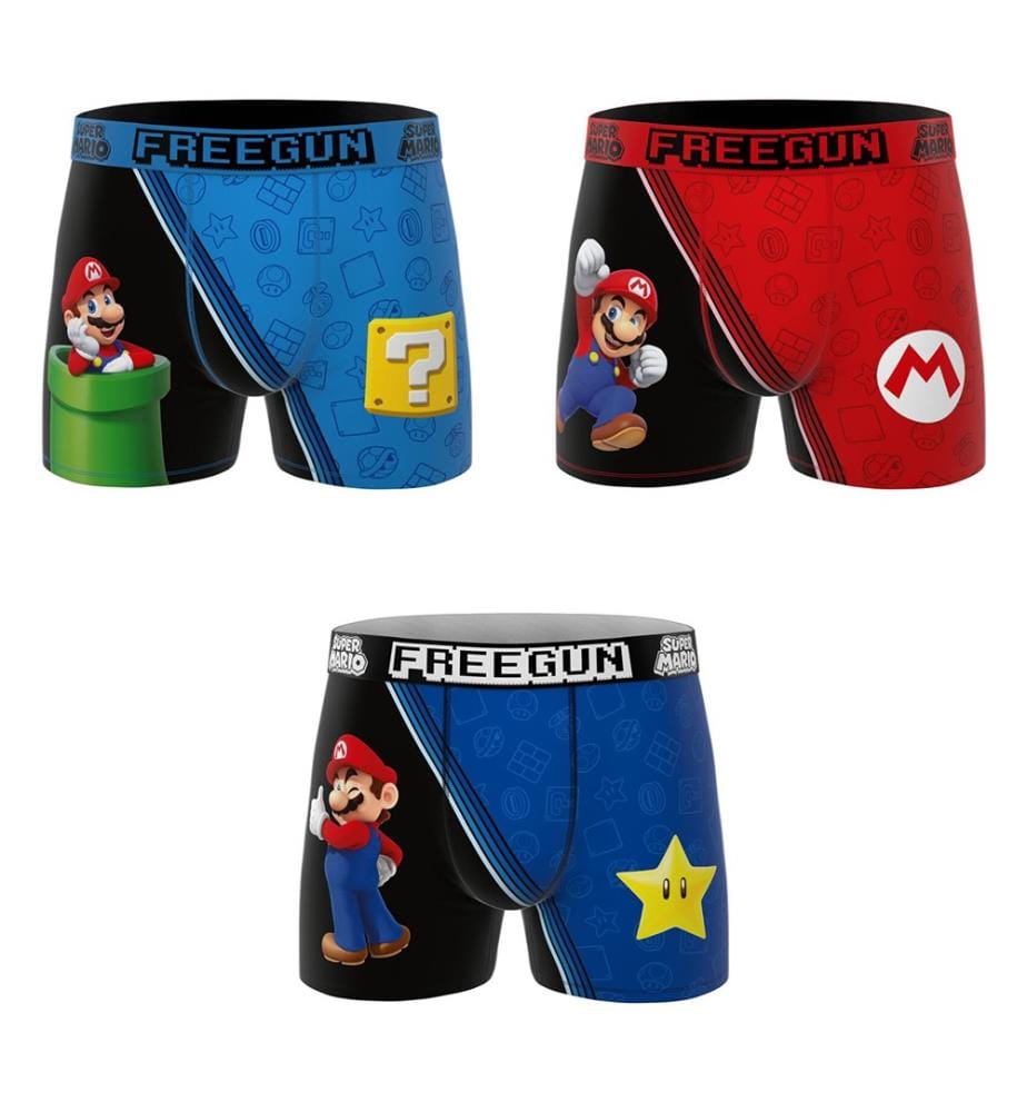 Lot de 3 boxers Super Mario Bros - Bleu & Rouge & Noir