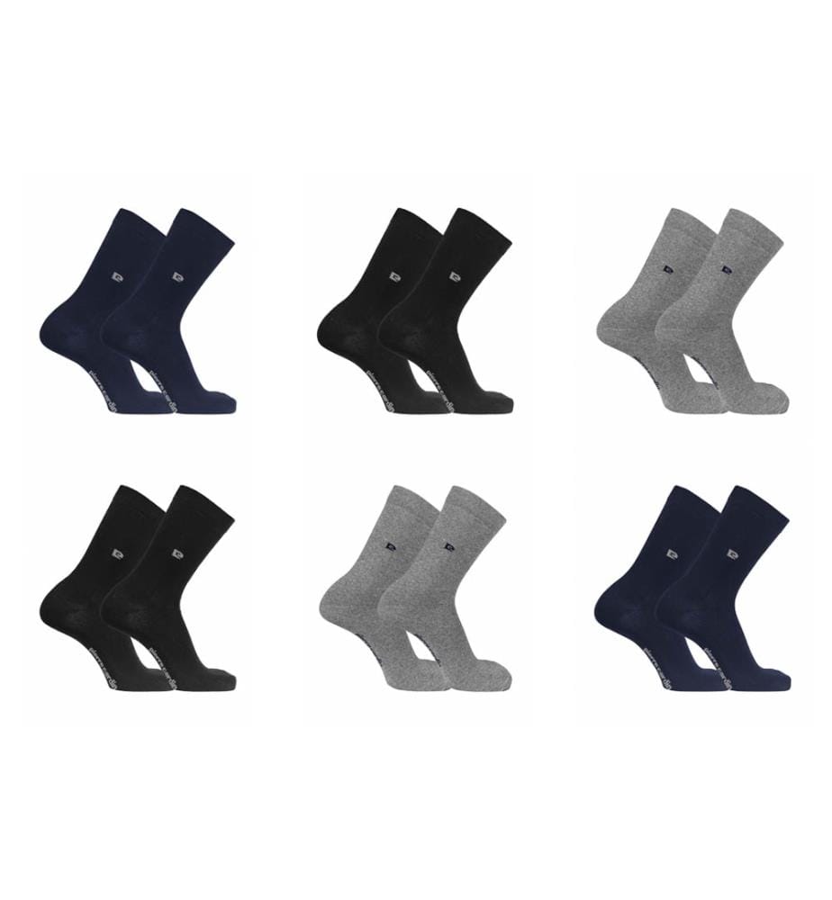 Lot de 6 Paires de Chaussettes - Noir & Gris & Bleu Marine