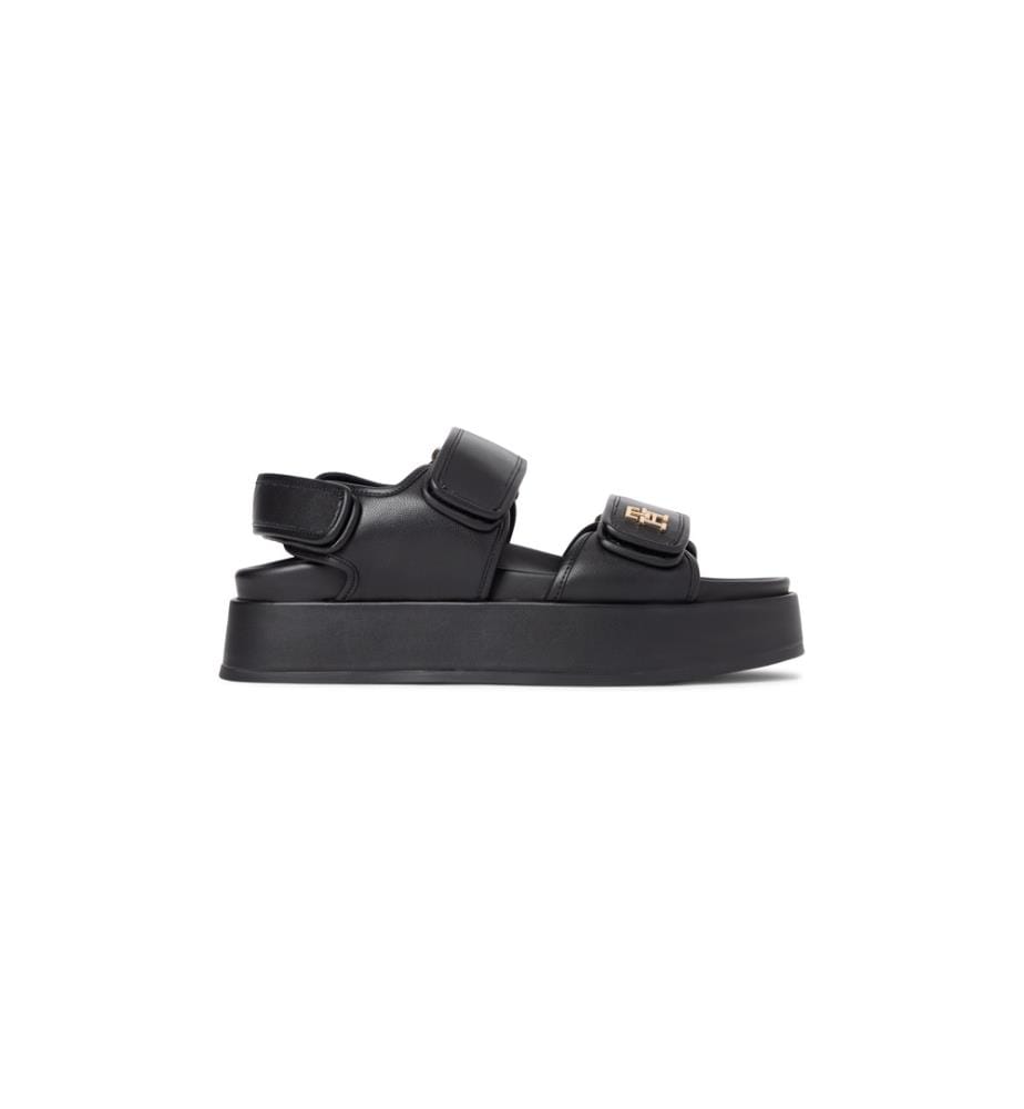 Sandales compensées en cuir à monogramme TH - Beige