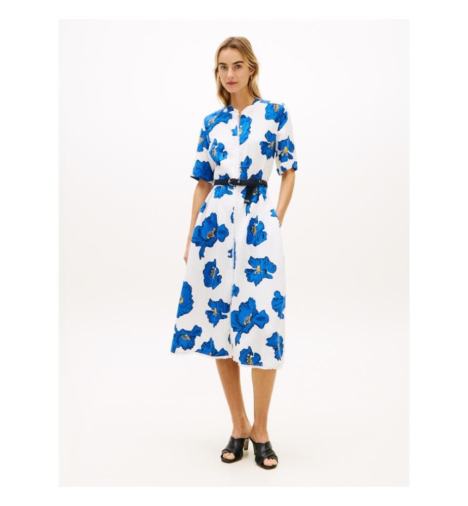 Robe Evasée - Blanc/Bleu