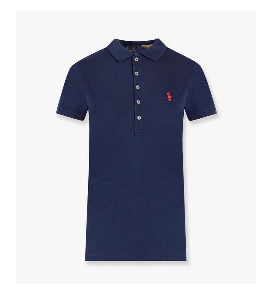 Polo en coton mélangé avec logo brodé - Bleu