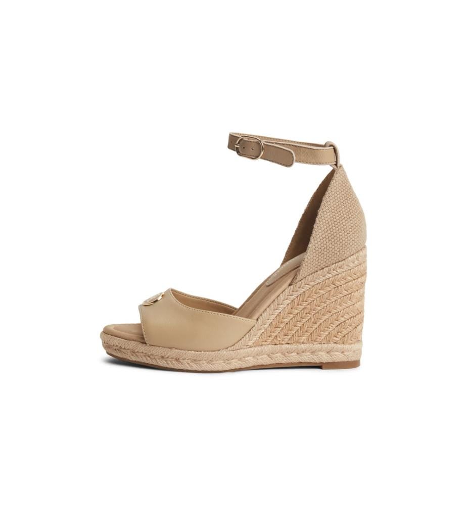 Espadrilles à Talon Compensé en Cuir - Beige