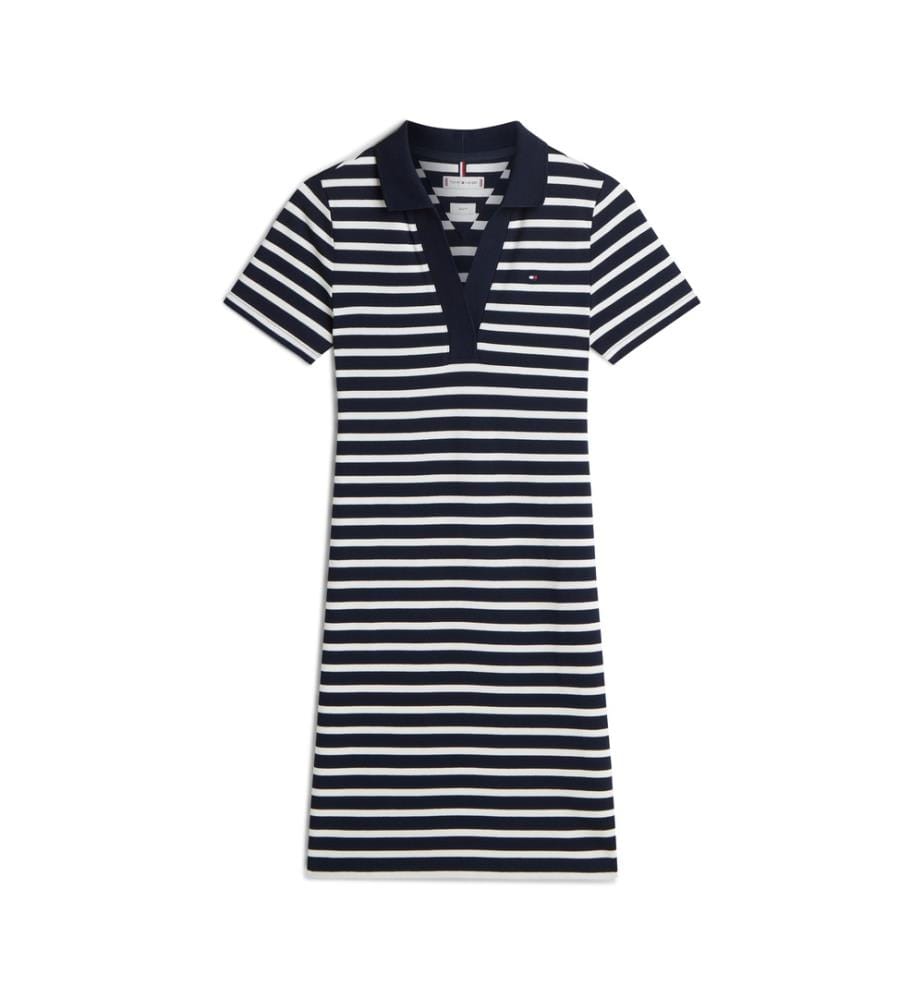 Robe polo ajustée à manches courtes de 1985 - Rayures bretonnes, noir nuit / écru