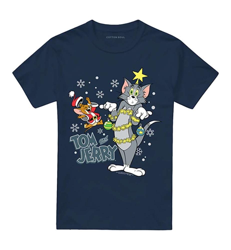 T-Shirt Tom And Jerry Merry Christmas Tinsel Tangle T-Shirt, marine