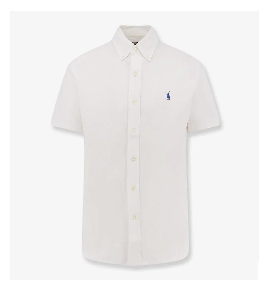 Chemise en coton avec logo brodé sur le devant - Blanc