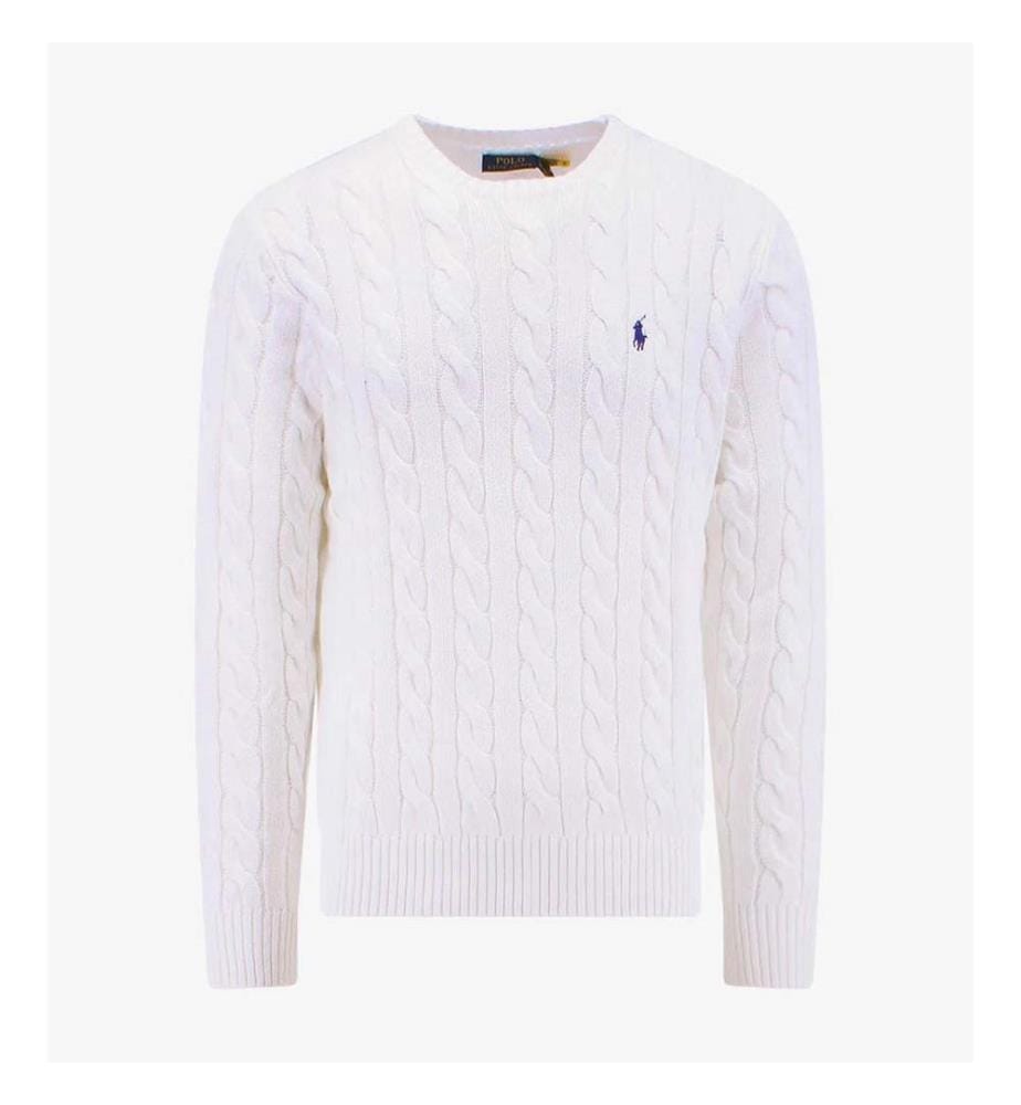 Pull en maille torsadée avec broderie iconique - Blanc