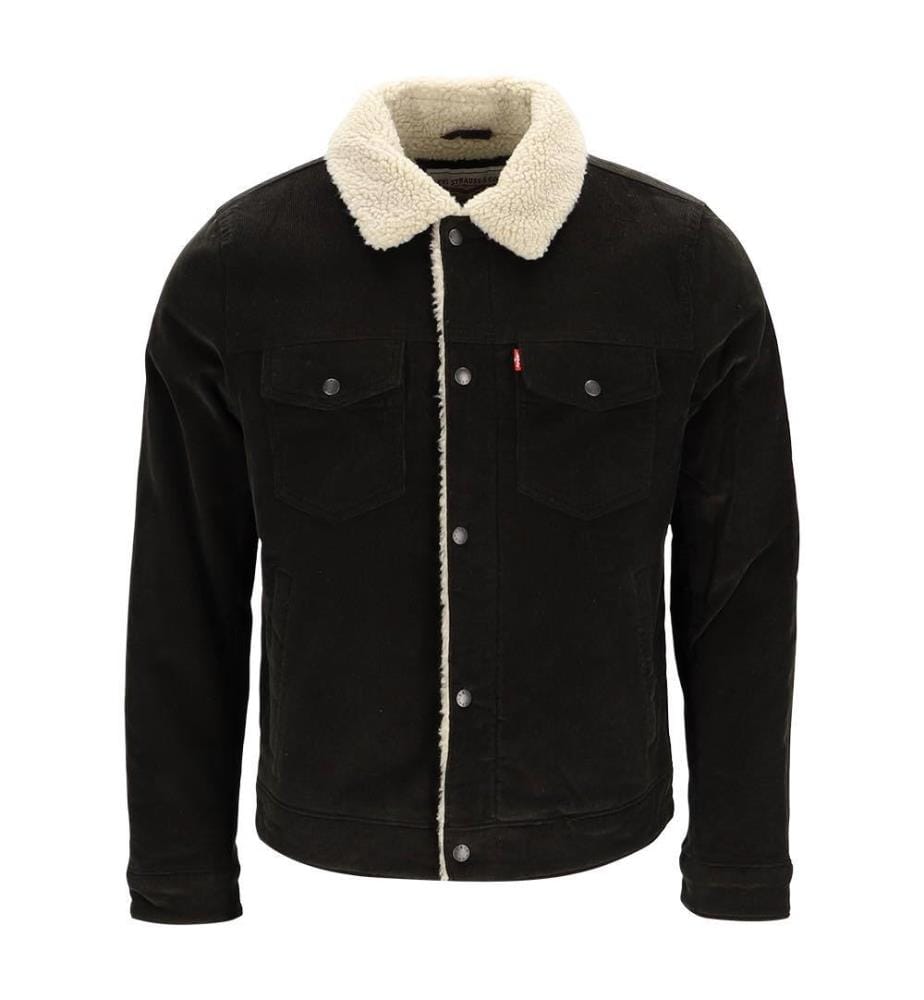 Veste trucker en velours côtelé - Noir & Olive