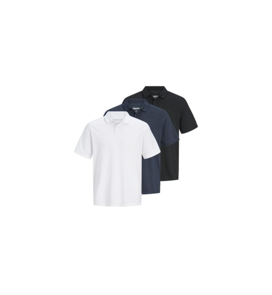 Lot de 3 polos basiques pour homme - Blanc, bleu marine et noir