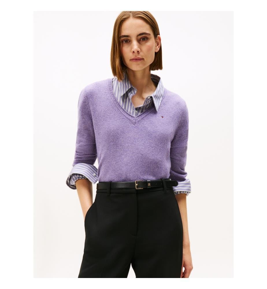 Pull en laine douce à col en V - Violet
