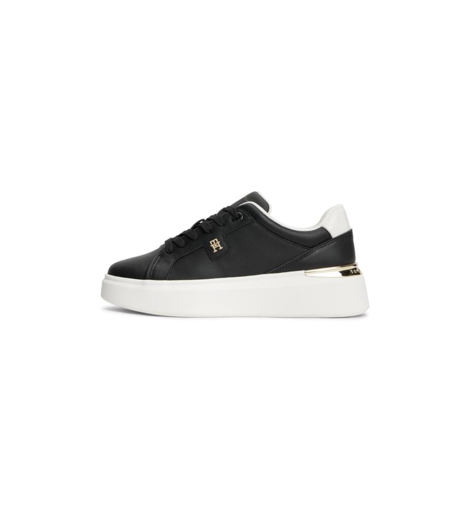 Baskets Compensées en Cuir à Monogramme TH - Noir