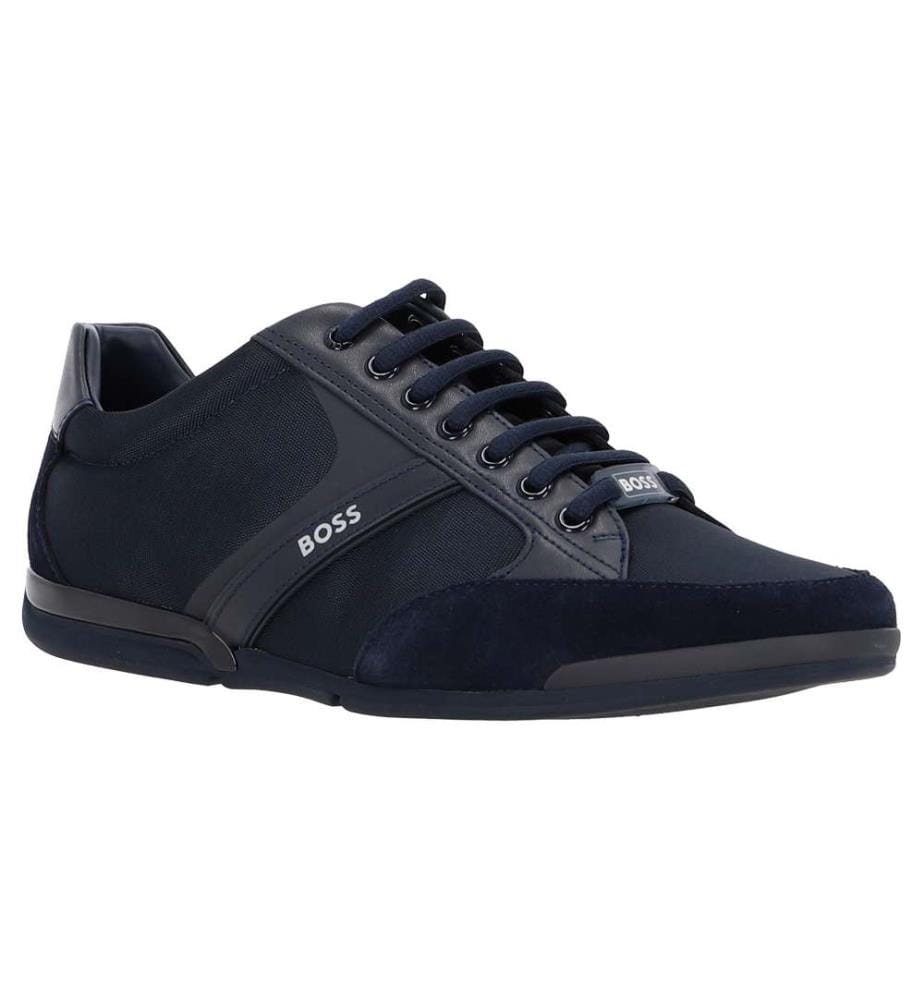 Baskets en mélange de matières avec similicuir et cuir suédé - Bleu Foncé