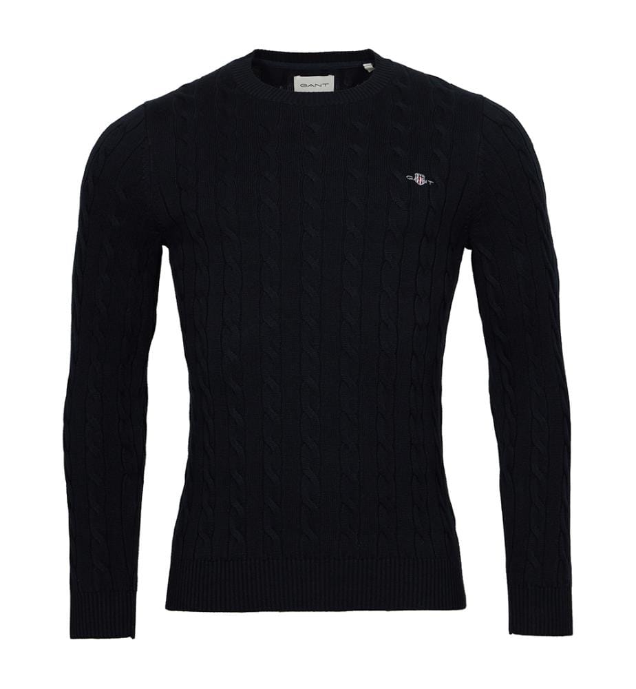 Pull à col ras du cou en coton à mailles torsadées - Noir
