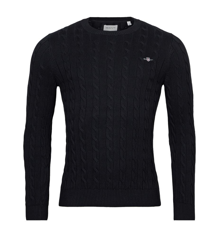 Pull à col ras du cou en coton à mailles torsadées - Noir