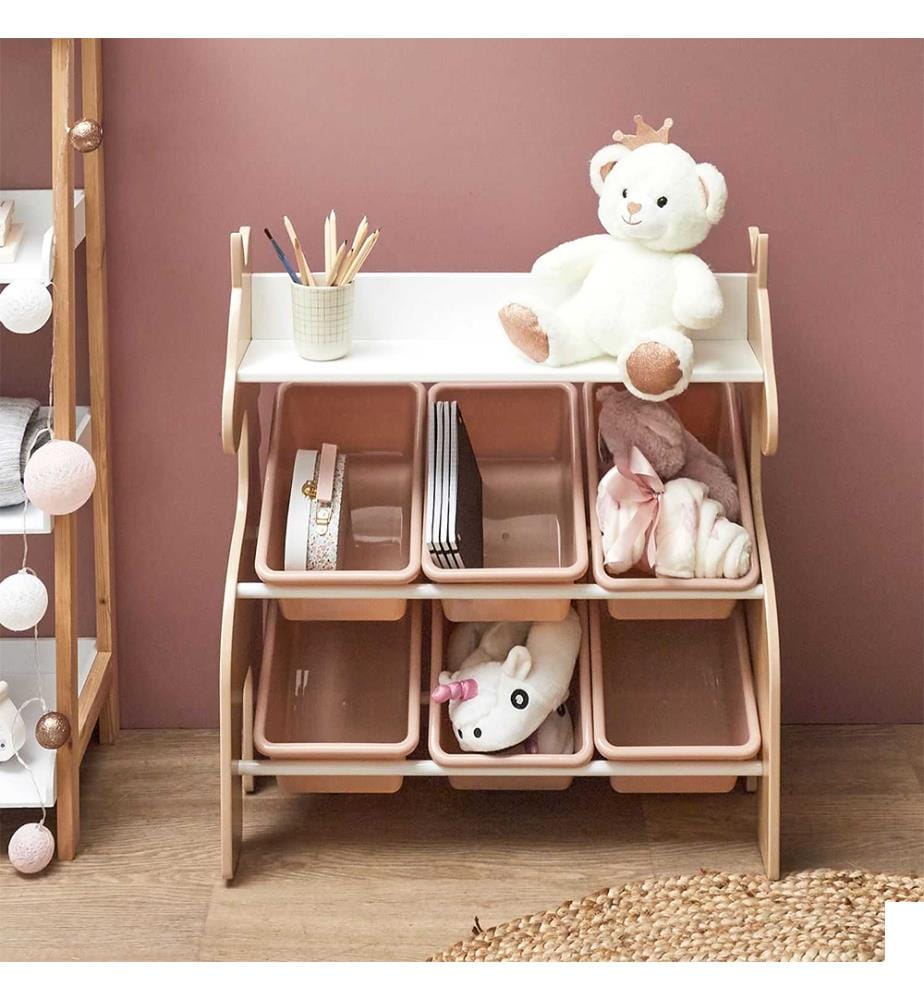 Meuble De Rangement Licorne 6 Bacs M1 - 63,3 x 71,5 x 29,5 Cm - Rose Blanc Beige